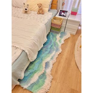 蓝色海浪不规则异形地毯卧室床边轻奢高级氛围感家用地垫加厚脚垫
