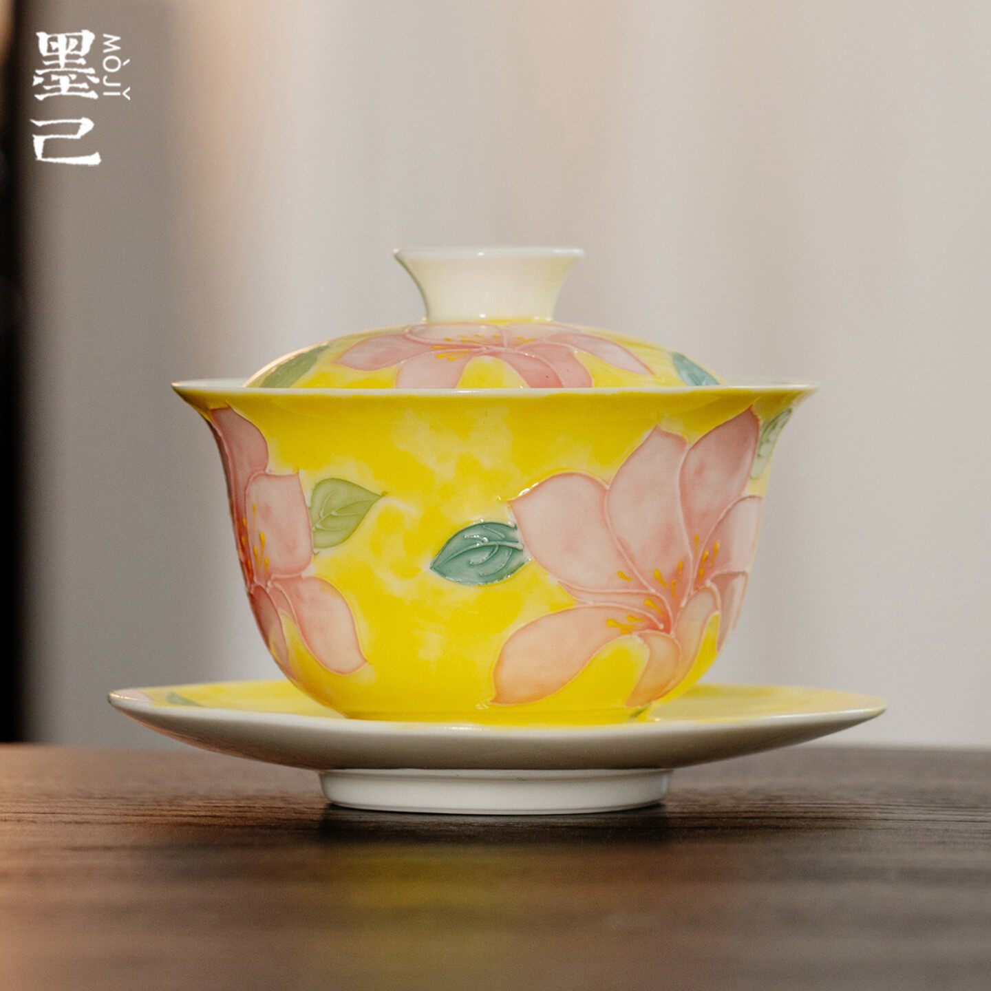墨己玉泥有田烧手绘百合花家用陶瓷三才盖碗功夫茶具茶碗泡茶盖碗