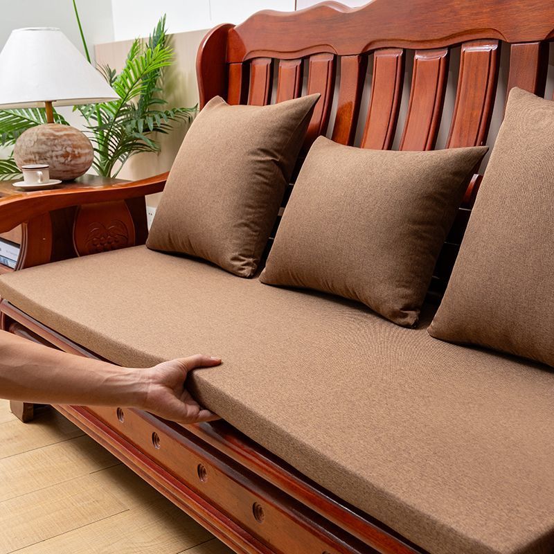 亚麻四季通用高密度海绵长条实木沙发座垫防滑中式椅垫可拆卸加厚