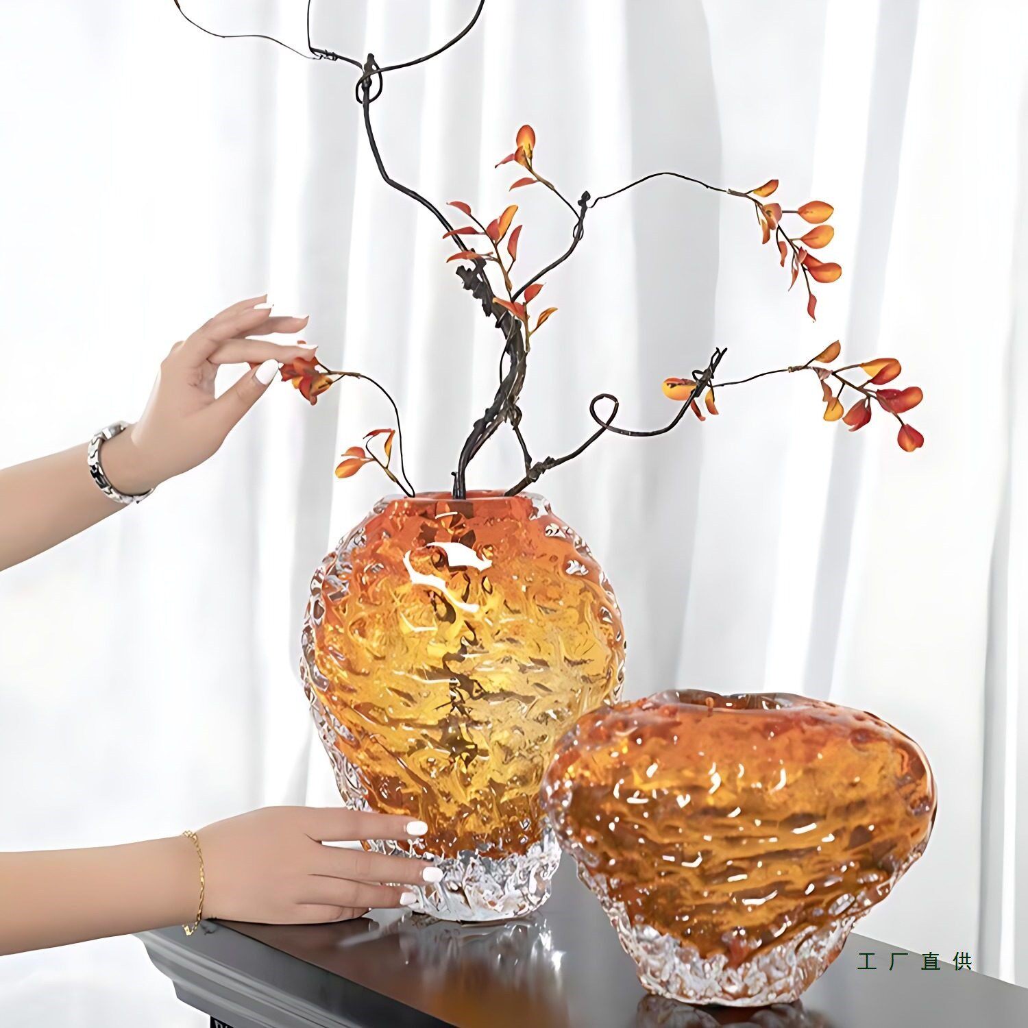 轻奢玻璃花瓶创意玄关餐桌花器摆件客厅插花电视柜水培器皿摆件