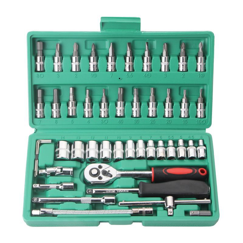 46件套组合小飞套筒工具汽车维修家用多功能快速棘轮扳手箱子