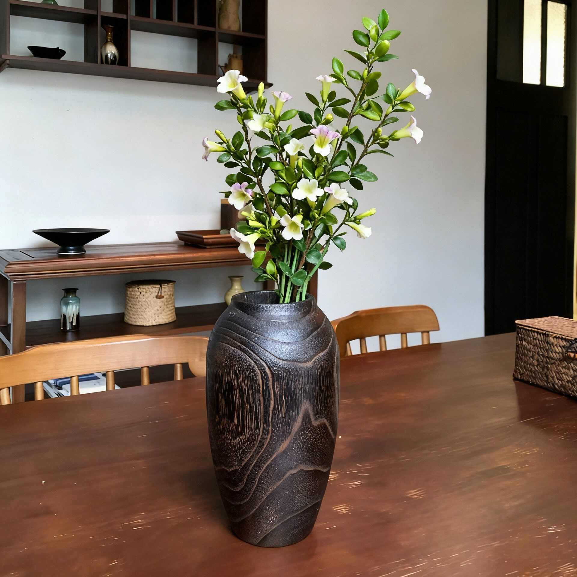 花瓶摆件客厅插花居家原木碳化花瓶仿真花木制干花花瓶高端木花瓶
