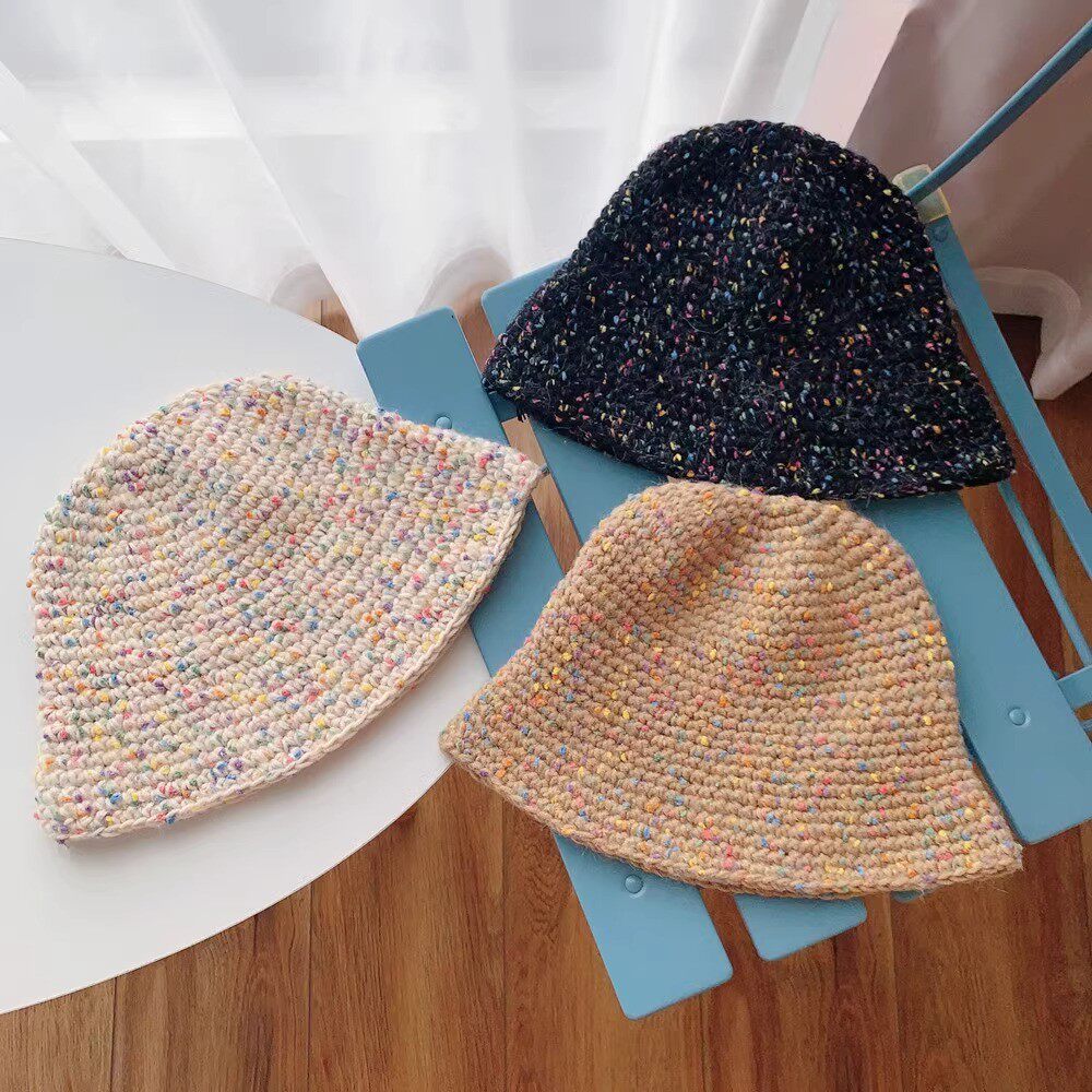 星空杂色点点针织帽毛线帽盆帽手工编织彩色糖果帽 秋冬保暖