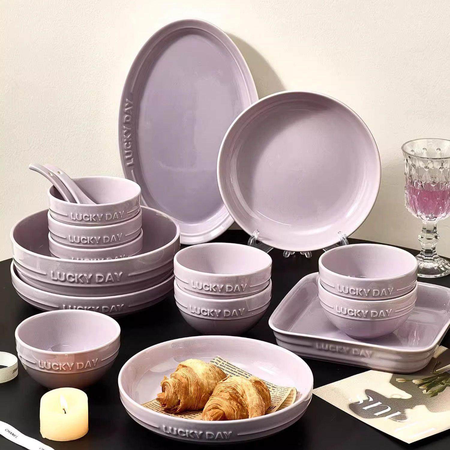 北欧奶油风餐具套装陶瓷碗2024新款釉下彩碗盘组合乔迁新居碗盘碟,餐饮具,餐具瓷器套装,淘宝优惠券,粉丝福利购,淘宝优惠卷