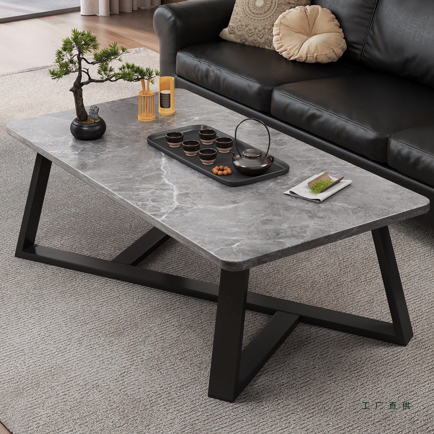 轻奢简易茶几简约现代办公室沙发茶几桌客厅家用小户型岩板色茶几