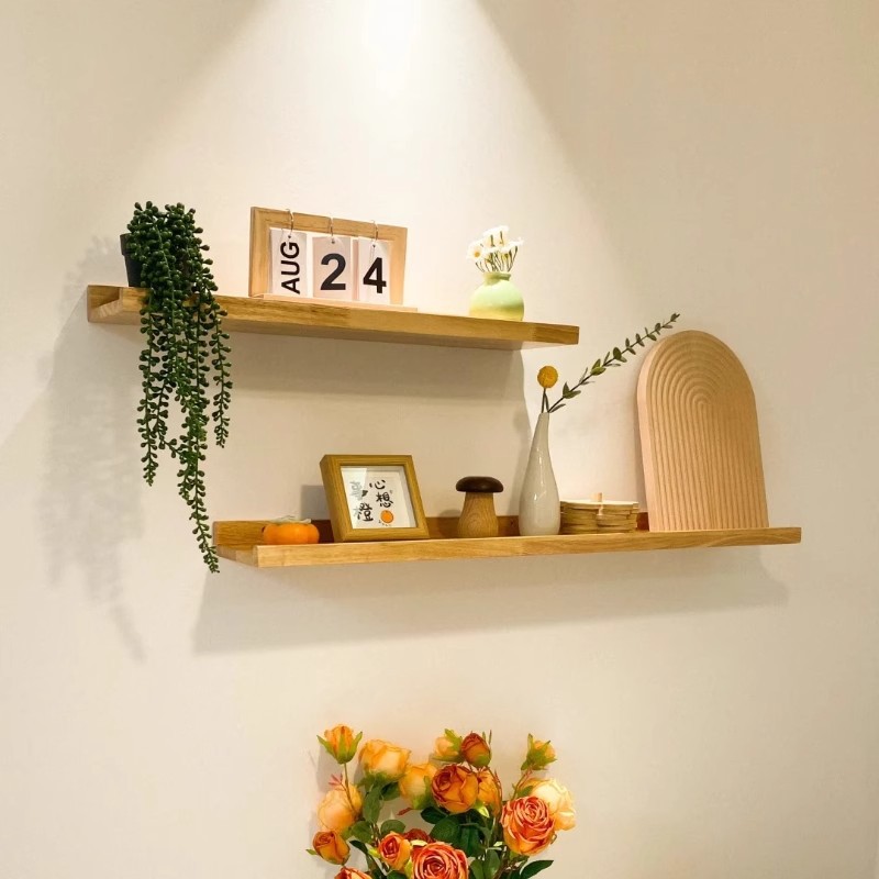 实木墙上置物架免打孔墙壁一字隔板层板沙发后展示架墙面书架壁挂