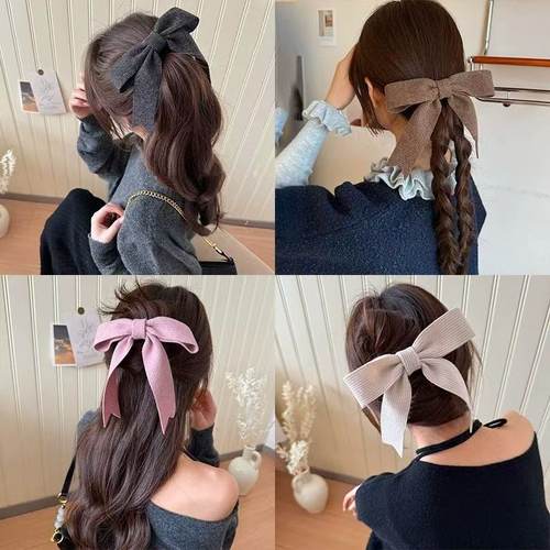 敲韩系~螺纹燕尾飘带蝴蝶结发夹超大号简约韩系鸭嘴夹气质大抓夹