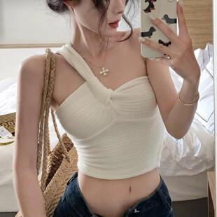 针织无袖 扭结设计性感辣妹风背心女露肩显瘦短款 上衣 新款 2025夏季