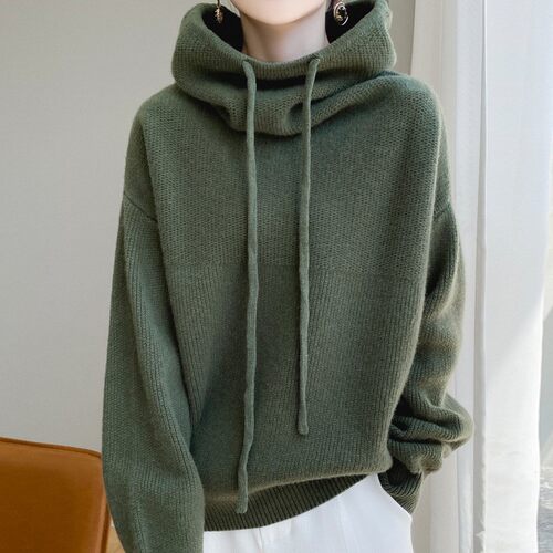 欧美跨境堆堆领慵懒风毛衣女2026冬季新款纯色宽松厚针织衫上衣潮