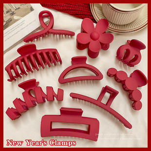 发夹女后脑勺抓夹鲨鱼夹发卡感发抓大号磨砂头发夹子红色头饰