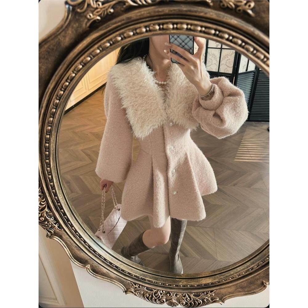 【霓虹梦境】法式温柔高级气质毛绒领大衣秋冬新款收腰绝美外套女,女装/女士精品,毛呢外套,淘宝优惠券,粉丝福利购,淘宝优惠卷