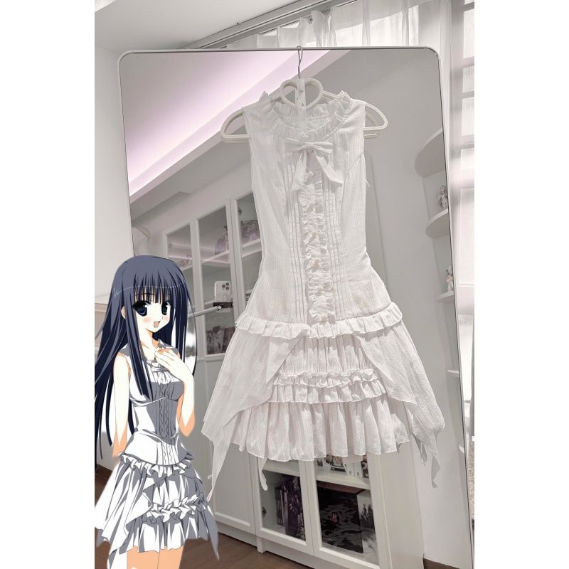 【空白无隅】古着vintage甜美连衣裙夏季新款日系温柔无袖裙子女~