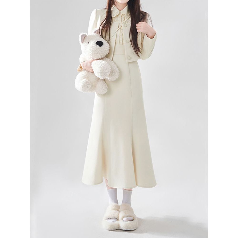 温柔小香风短款外套连衣裙套装女秋冬新款法式名媛显瘦裙子两件套