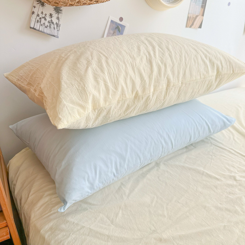 奶油风水洗棉枕头套一对装
