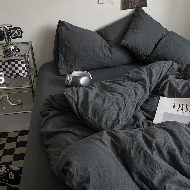 北欧风纯色水洗棉床上四件套