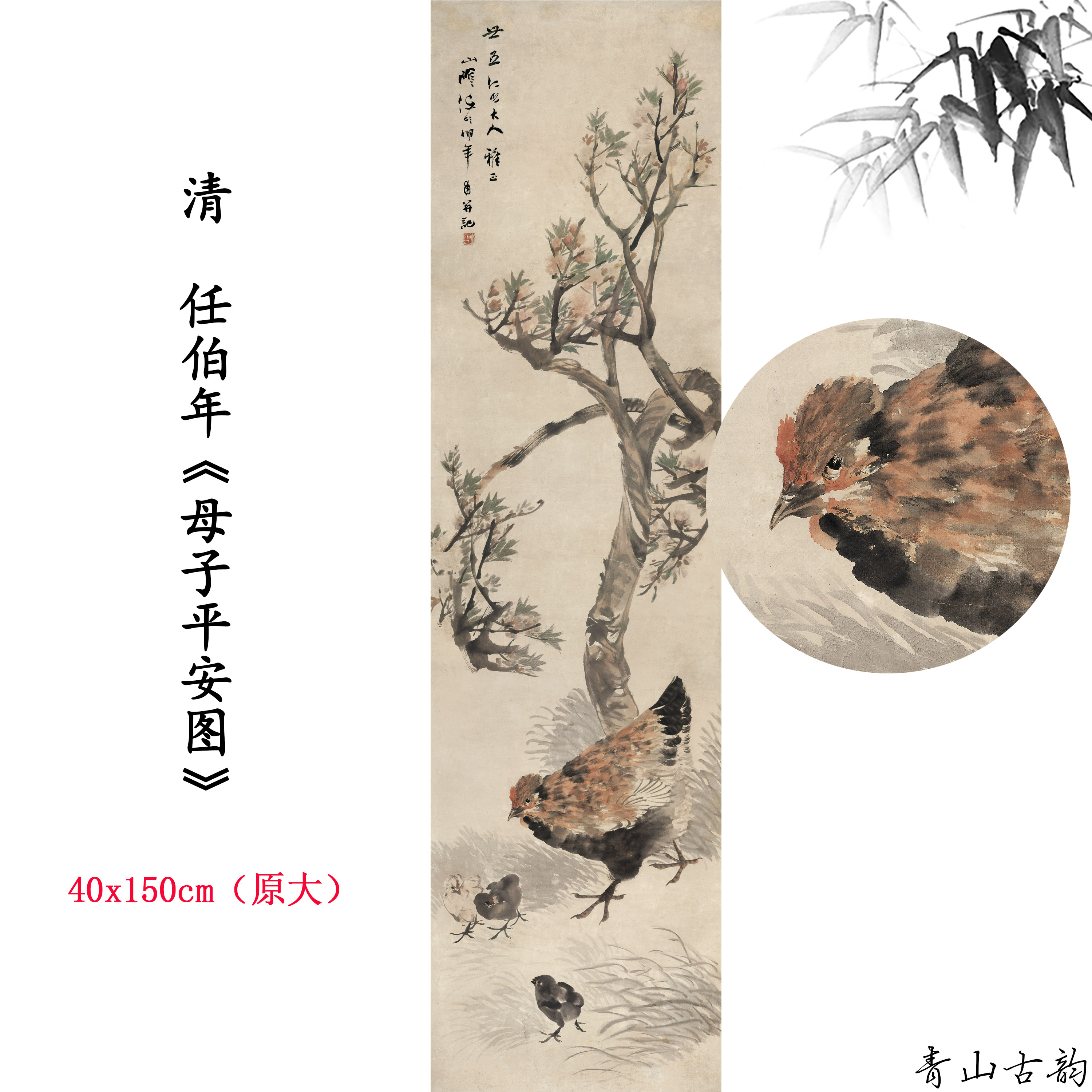 1:1清 任伯年母子平安图动物小鸡国画装饰画高清喷绘复制临摹范本图片