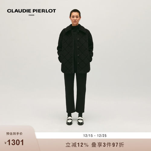 CP女装黑色菱格仿毛绒外套