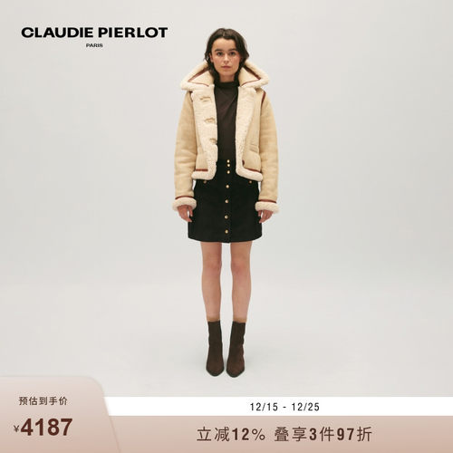 CP女装驼色厚款毛革短外套