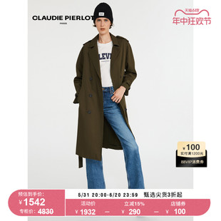 卡其修身 CLAUDIE Outlet春秋女装 风衣外套CFPOU00496 PIERLOT 长款