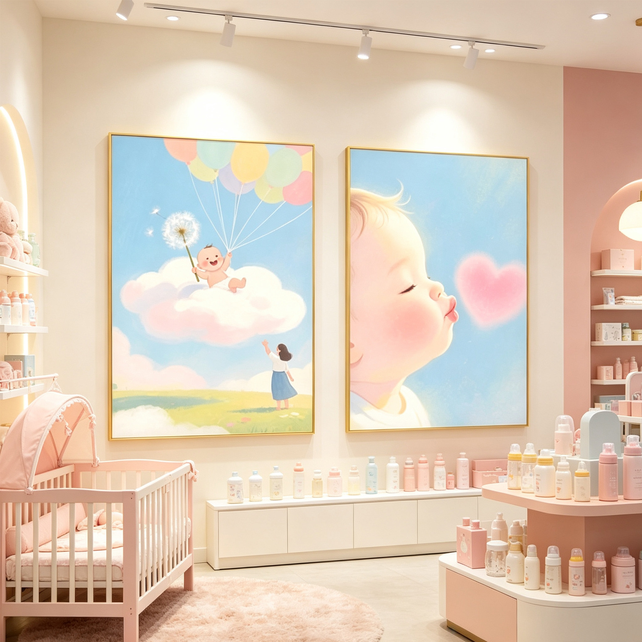 温馨治愈婴儿装饰画月子中心挂画母婴室墙面壁画儿童卧室床头画