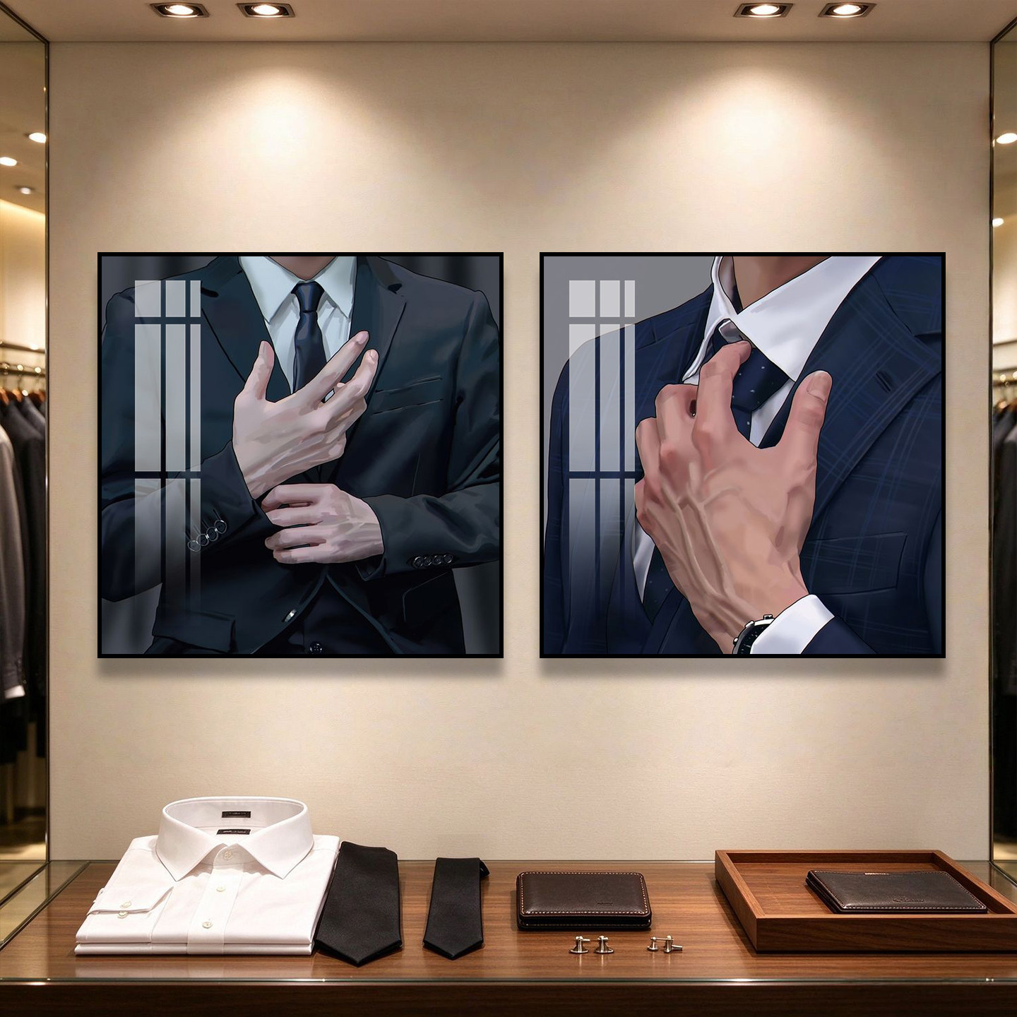 西装男士装饰画服装店试衣间电竞房健身房挂画酒吧清吧网咖包厢画