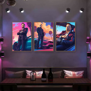 励志名人马斯克装饰画GTA6风格潮牌店KTV包厢挂画Elon  Musk壁画