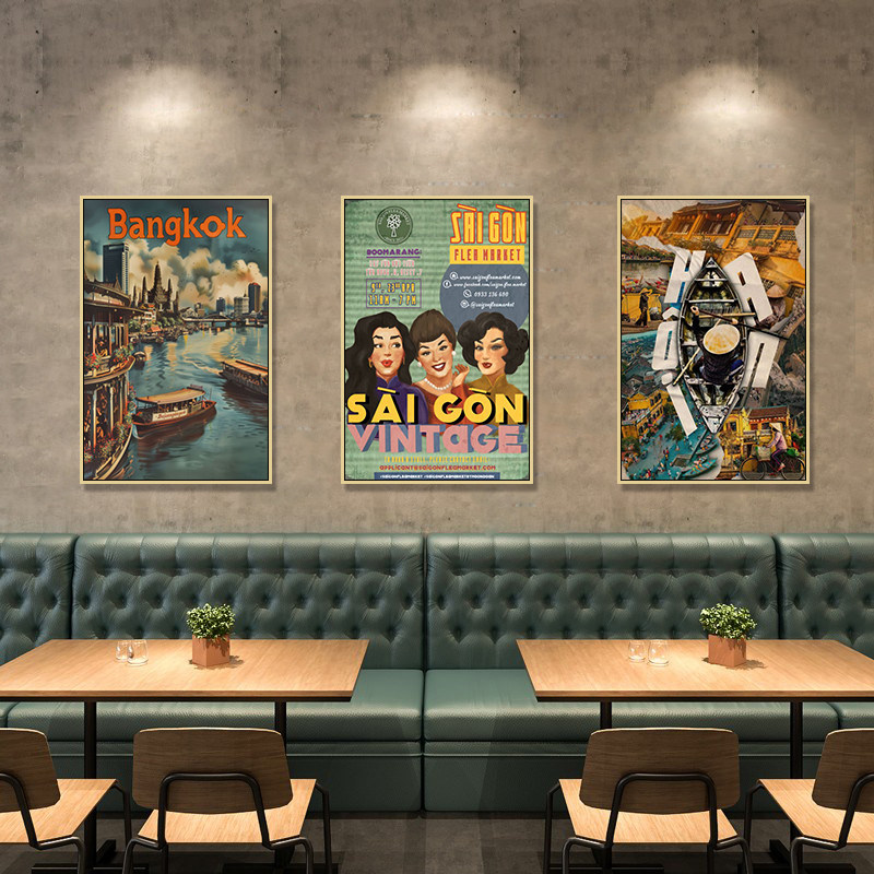东南亚风格饭店挂画西贡怀旧越南料理店泰国餐厅装饰画咖啡店壁画