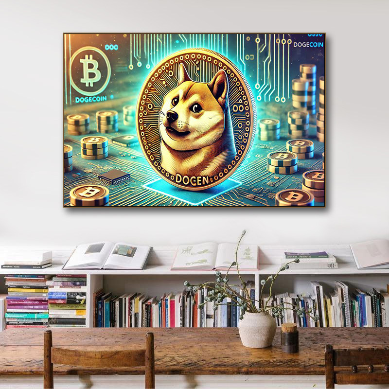 投资理财公司办公室装饰画金融虚拟货币挂画Dogecoin狗狗币壁画