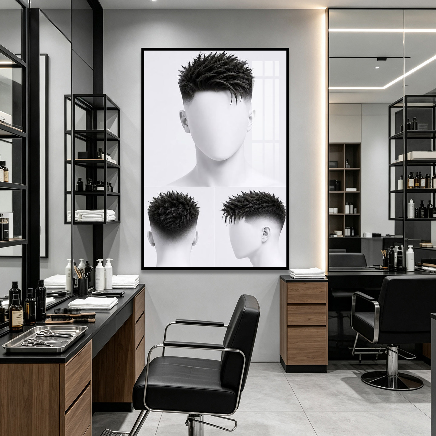 美发培训教室壁画理发店男士发型造型屋装饰画极简黑白发廊挂画