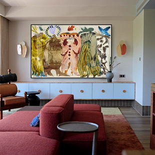 法式中古风装饰画酒店民宿餐厅横款抽象挂画小众艺术背景墙壁画