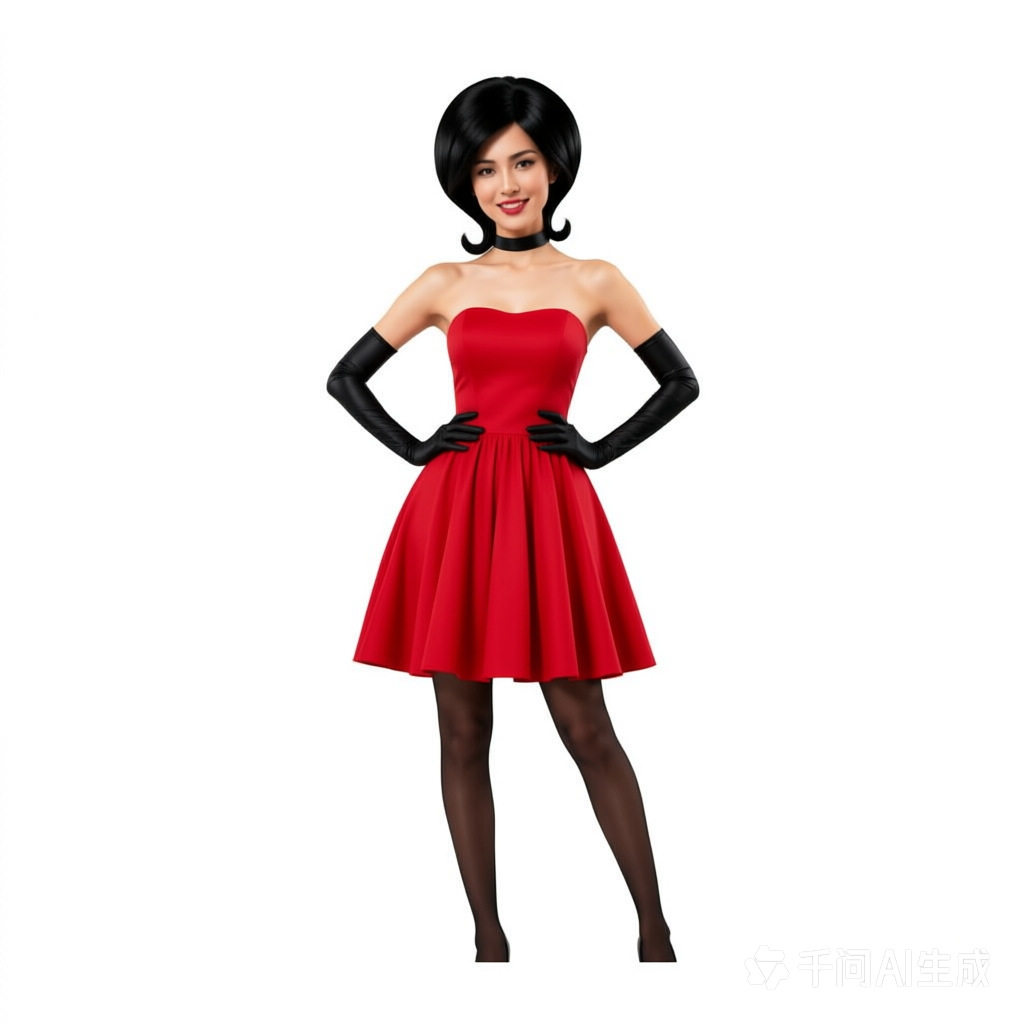 小黄人大眼萌cosplay服斯嘉丽·杀人狂万圣节舞台表演红色连衣裙