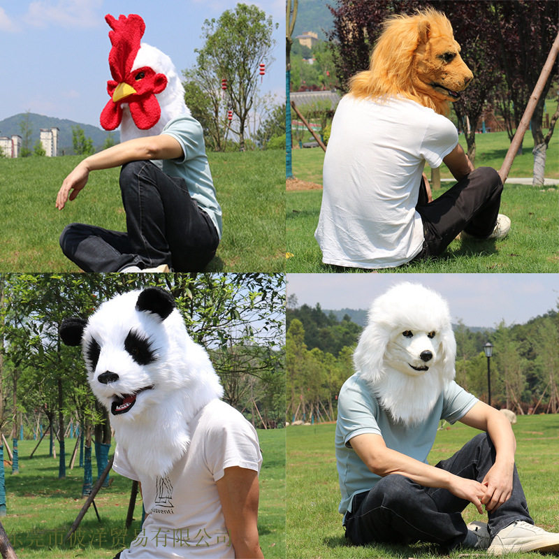 毛绒发光动物头套嘴巴可以动的派对面具 cosplay化妆舞会装扮道具