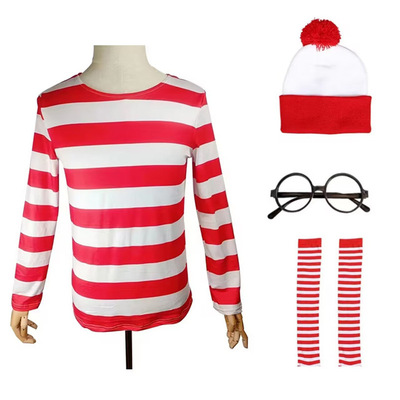 聪明的沃里Where'sWally英国动漫人物cosplay服万圣节男女装