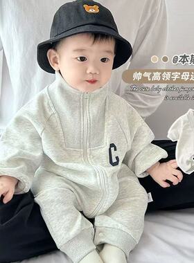 2025春秋婴儿装时尚休闲C标长袖哈衣爬服外出服韩版潮酷网红连体