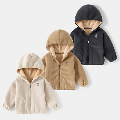 冬季男童童装2025年秋冬季新款儿童外套中大童卡通连帽羊羔绒外套