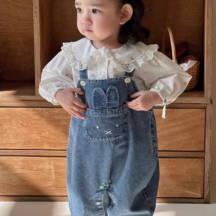 女宝宝牛仔连体衣春装超萌婴儿衣服春秋季洋气女婴春天背带外出服