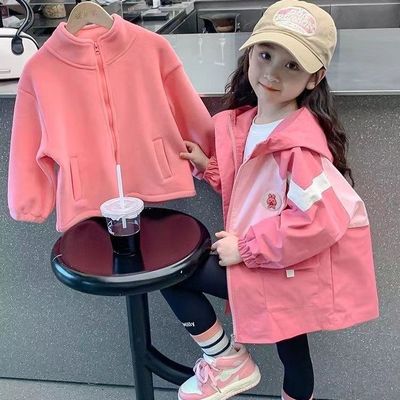 女童三合一加厚冲锋衣连帽外套春秋款2024新款宝宝春季儿童爆款