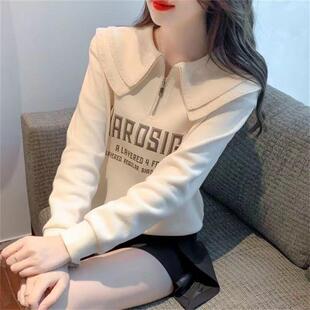 胖mm套头长袖 拉链娃娃领卫衣女2023新款 秋季 洋气宽松大码 上衣 短款