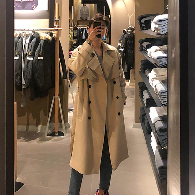 风衣男中长版韩版潮流英伦风男士高级感春秋卡其色过膝款大衣外套