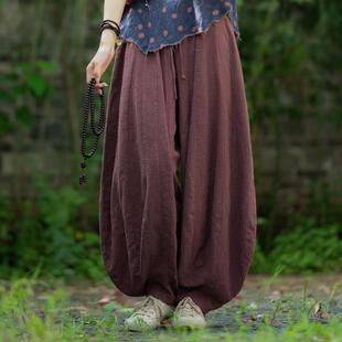 苎麻休闲裤 太极阔腿裤 男女款 中式 女 春秋宽松棉麻复古灯笼裤 新中式