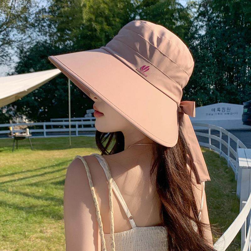 全脸防晒帽女夏季防紫外线冰丝空顶渔夫帽子大檐大头围遮阳鸭舌帽