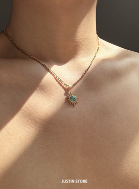 复古百搭金色太阳花项链