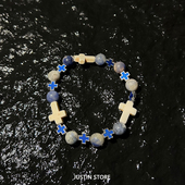 蓝色十字架串珠手链男小众设计高级感手串夏日个性 百搭饰品情侣款