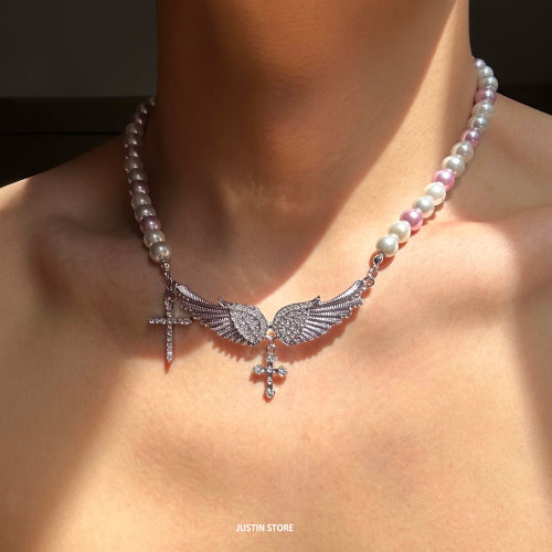 珍珠项链天使之翼锁骨链男