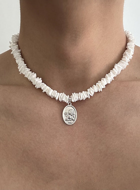 天然不规则贝壳小天使项链男