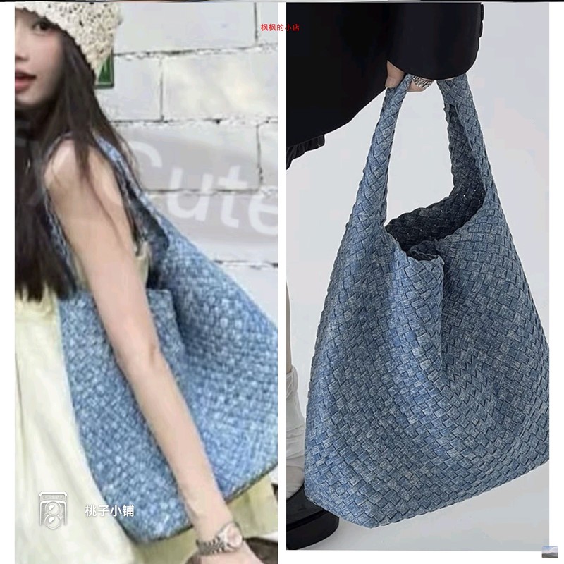 阮小咪同款包牛仔布编织包扎染牛仔包大容量单肩包托特包