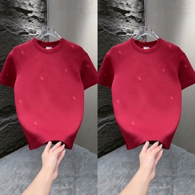 2025年冬季新款简约加厚质感短袖T恤男士时尚潮流百搭休闲上衣ins