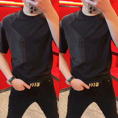 潮流百搭休闲半袖 BXBM2025年夏季 ins 圆领拼接短袖 t恤时尚 薄款 男士