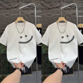 新款 休闲半袖 笑脸图案短袖 2025年夏季 T恤上衣男士 时尚 男潮韩版 ins