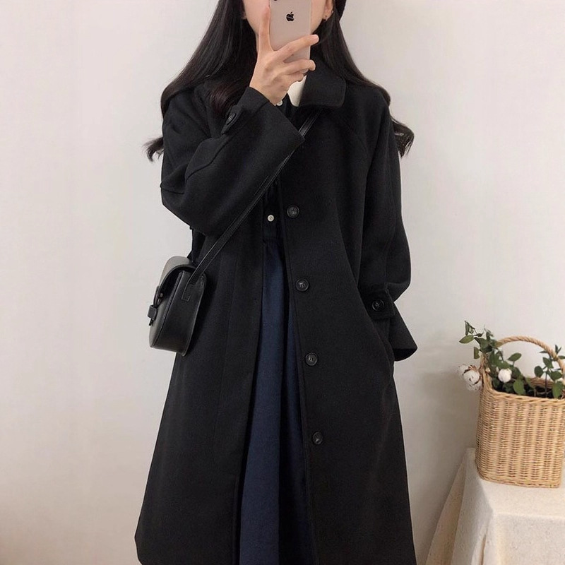 2025秋冬新款韩版宽松显瘦加厚过膝呢子大衣大码毛呢外套女中长款